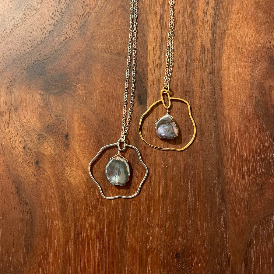 framed black keshi pearl necklace