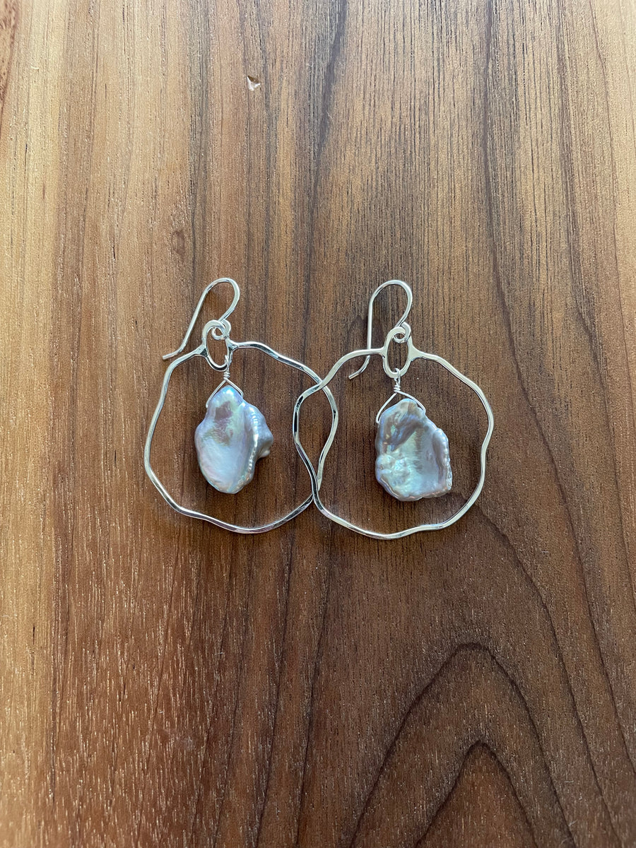 framed gray keshi pearl earring