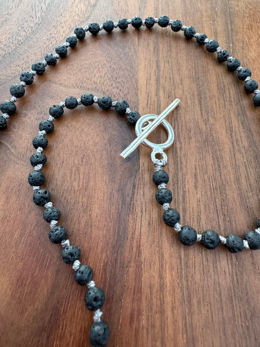 Volcanic Lava Beads on Gray Cord