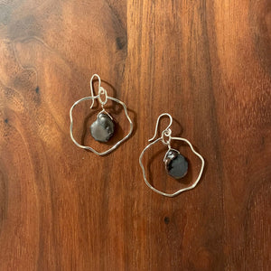 framed black keshi pearl earring